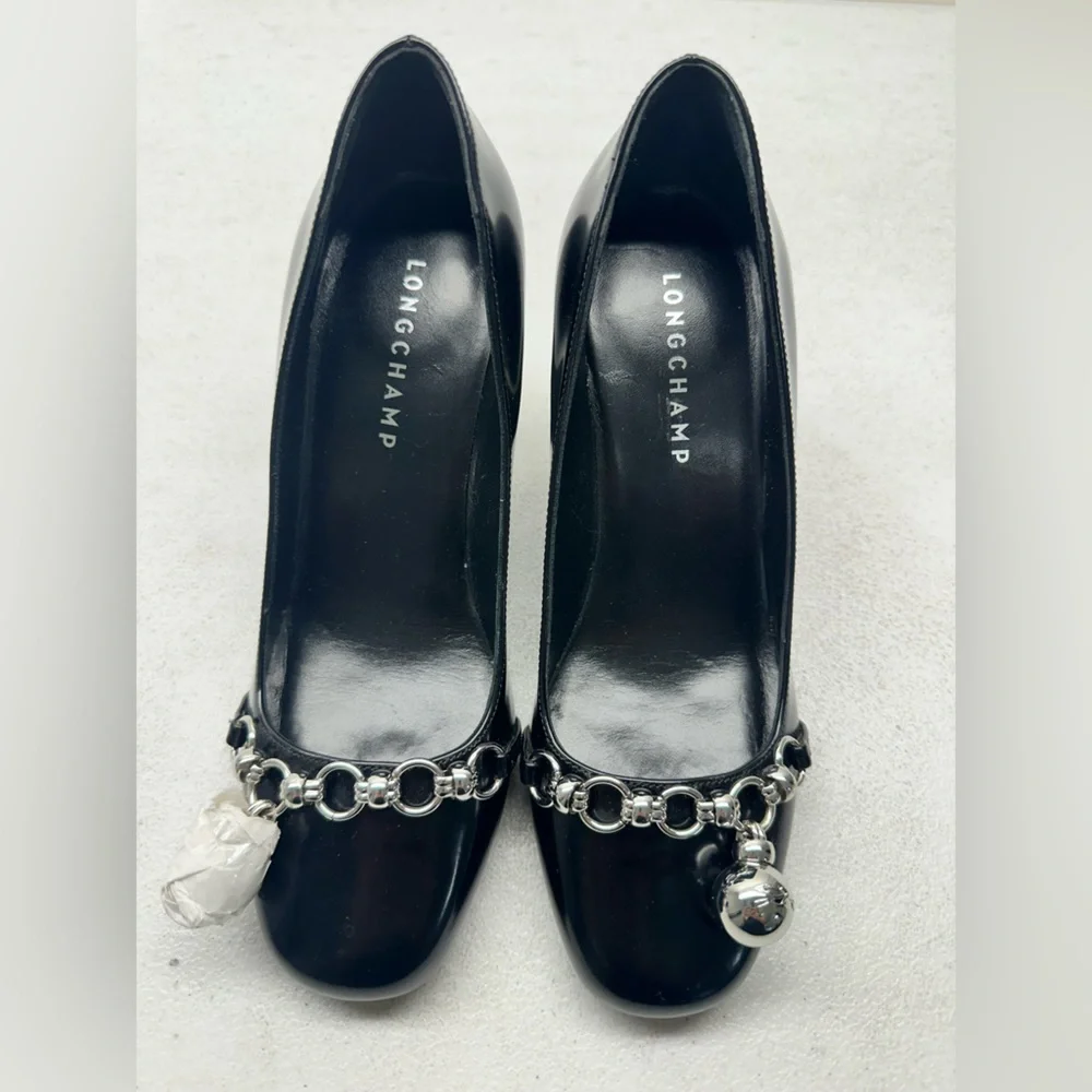 Longchamp Black Heels with Silver Accents size 37
